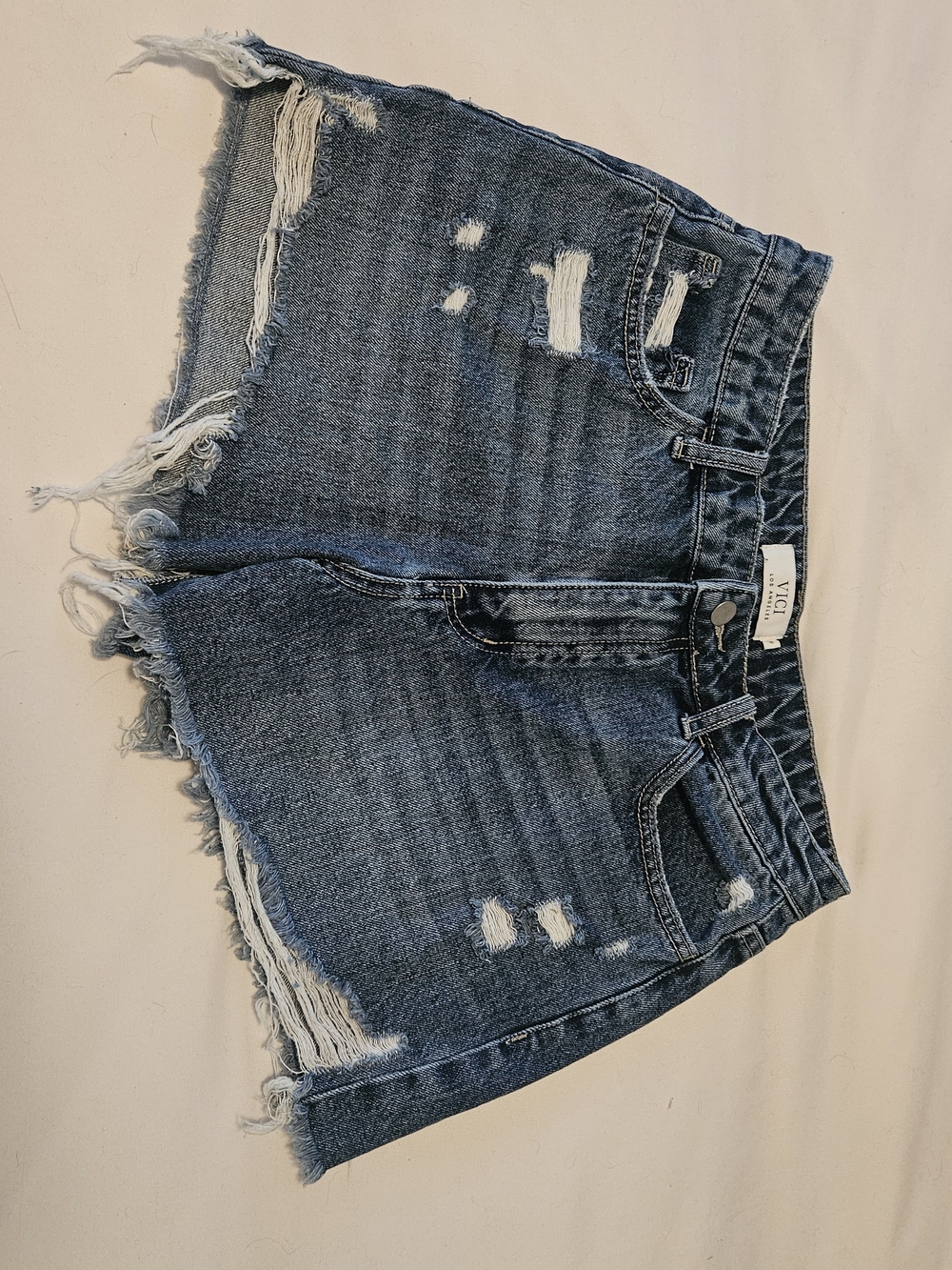 Vici Blue Distressed Frayed Hem Denim Shorts